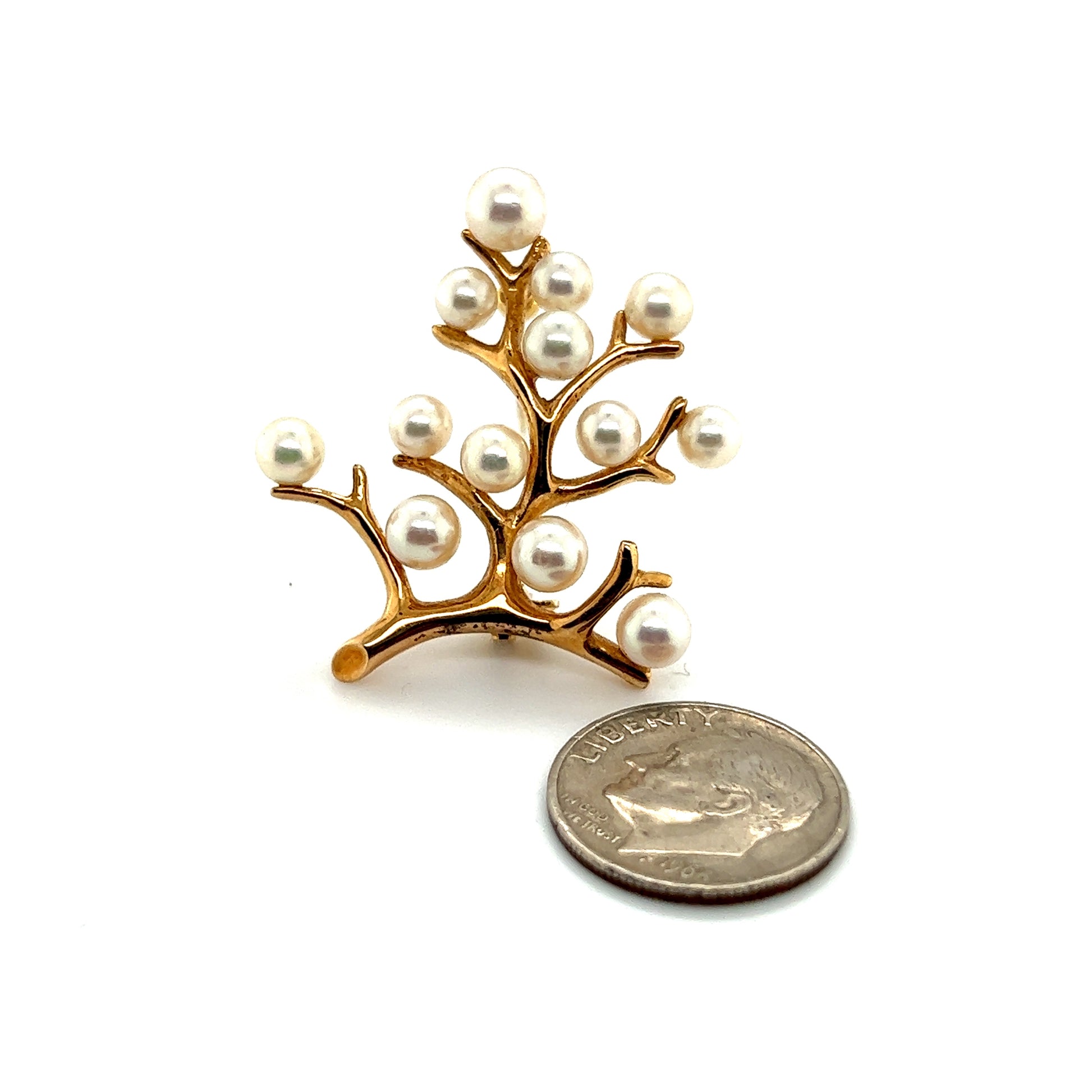 Mikimoto Estate Akoya Pearl Tree of Life Brooch 14k Gold M317