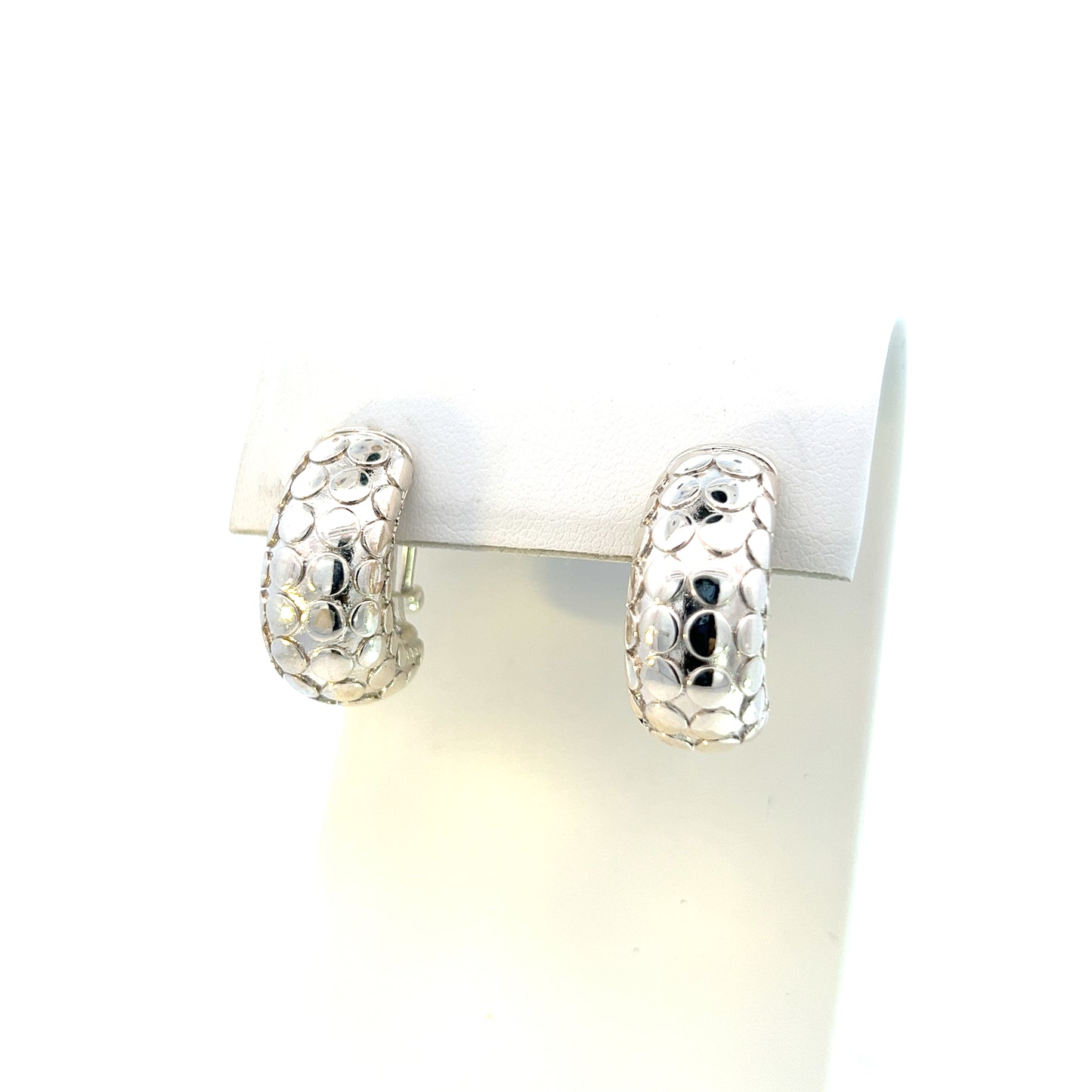 John Hardy Estate Pebble Hoop Post with Omega Back Earrings Silver JH74 - Certified Fine Jewelry