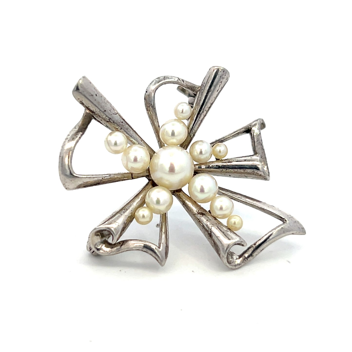 Mikimoto Estate Akoya Pearl Brooch Pin 2.5-6 mm Silver M408