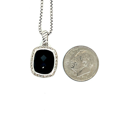 David Yurman Authentic Estate Onyx Noblesse Pendant Necklace 16" Silver 0.25 Cts DY231