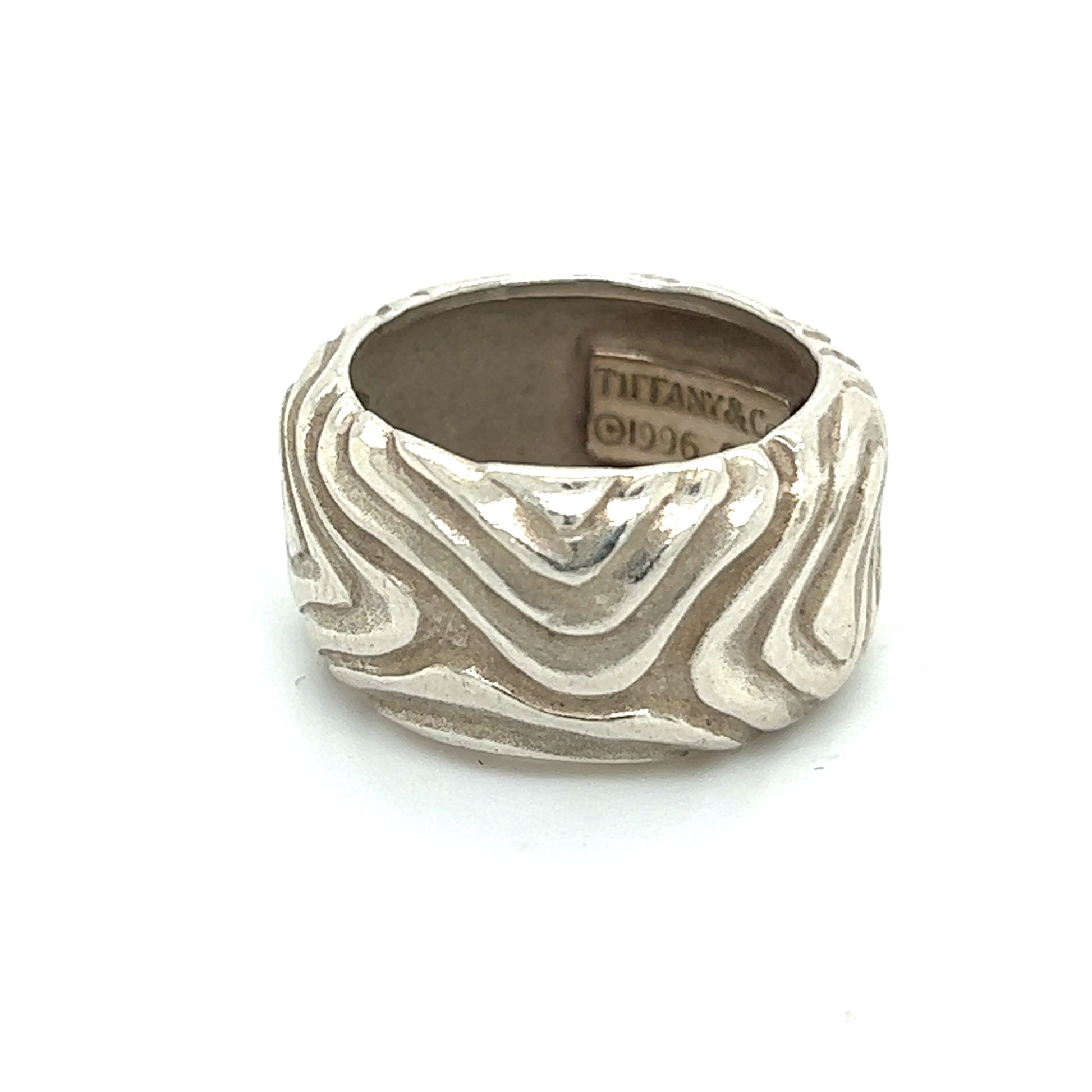 Tiffany &amp; Co Estate Woodgrain Design Ring 4.5 Silver 11 mm 5.7 Grams TIF630