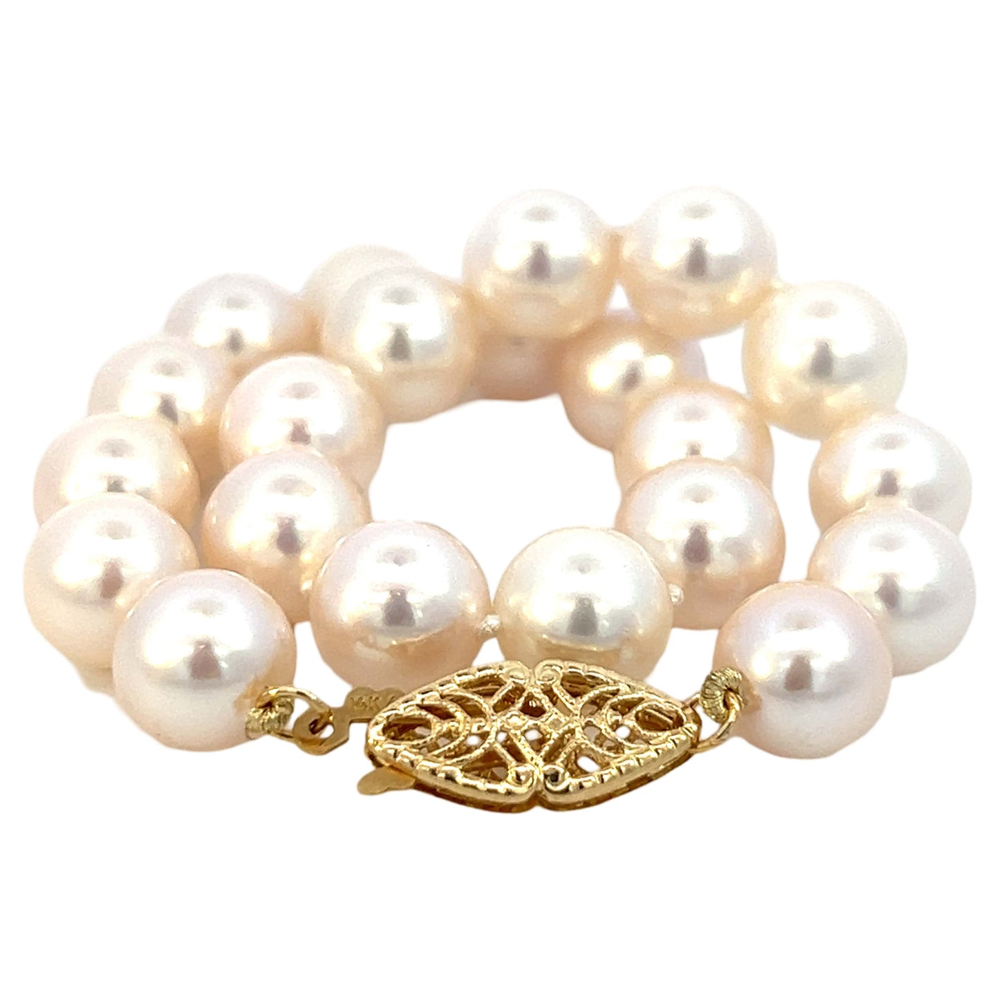 Natural Akoya Pearl Bracelet Size 7.5" 14k Y Gold 8 mm Certified $699 311639