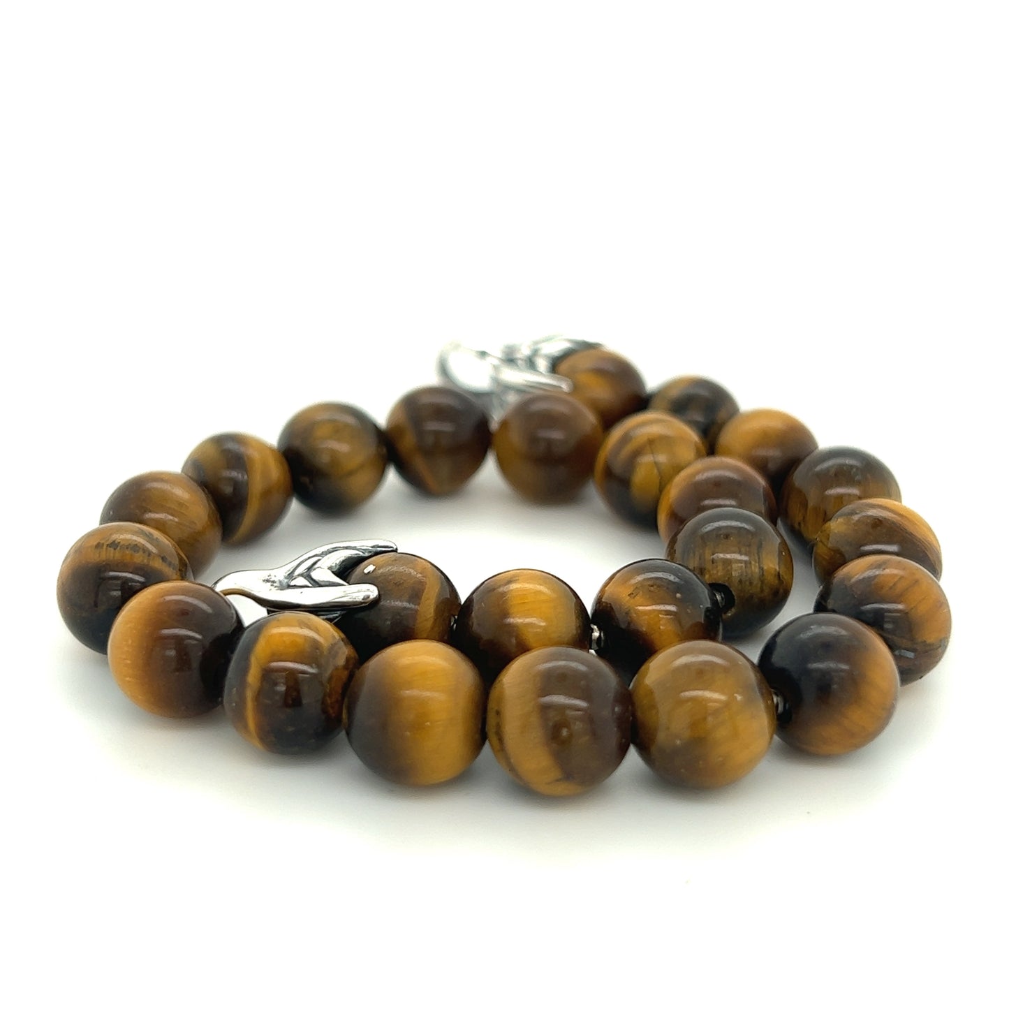 David Yurman Authentic Estate Tiger Eye Prayer Bead Bracelet 8" Silver DY293