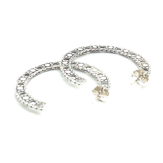 John Hardy Estate Dot Flat Hoop Earrings 1.95" Sterling Silver JH58 - Certified Fine Jewelry