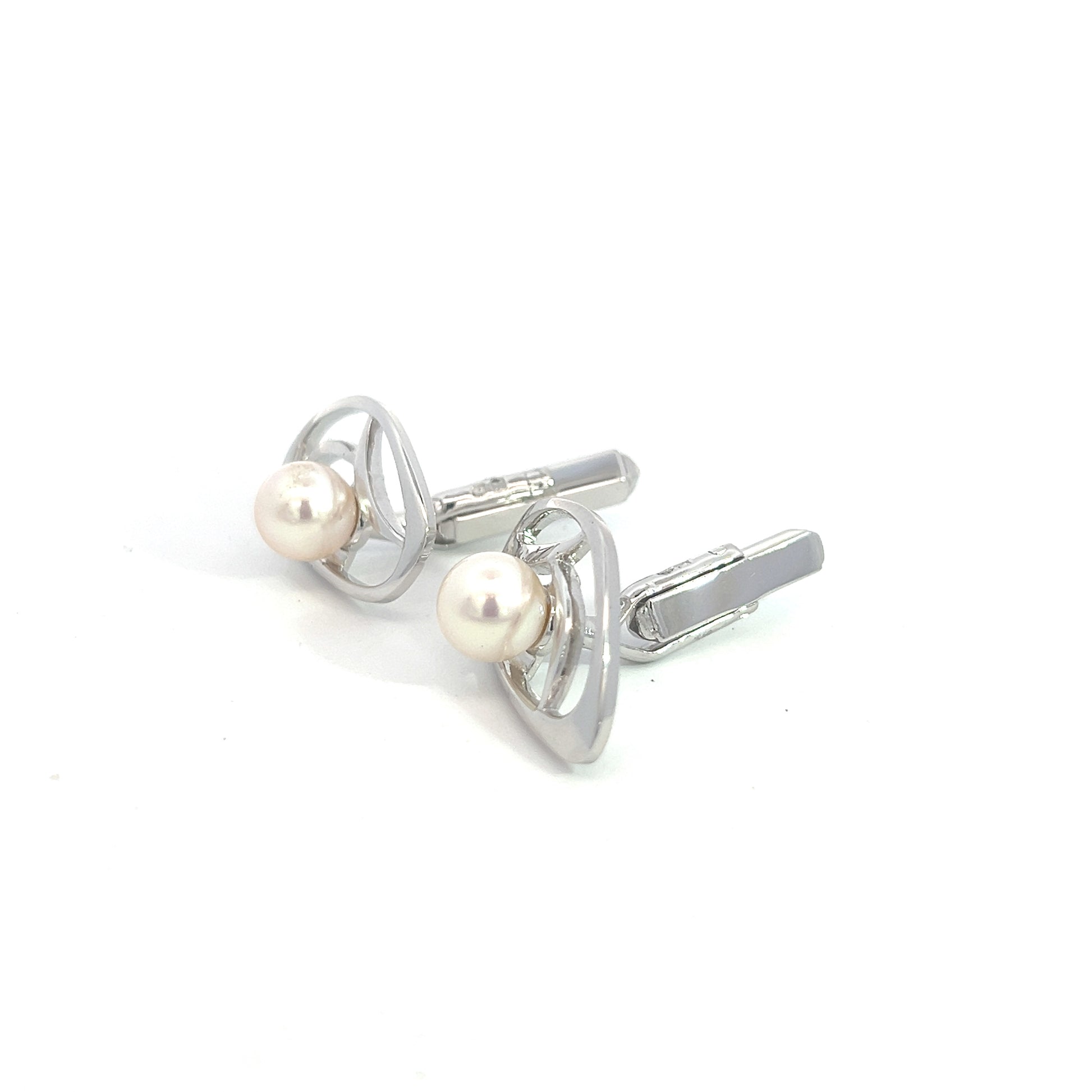 Mikimoto Estate Akoya Pearl Cufflinks Silver 7.5 mm M416