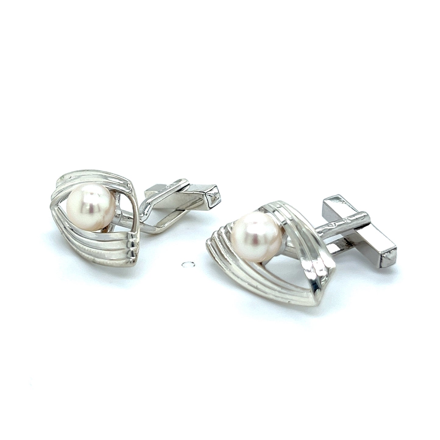 Mikimoto Estate Akoya Pearl Mens Cufflinks 7 mm Sterling Silver M313 - Certified Fine Jewelry