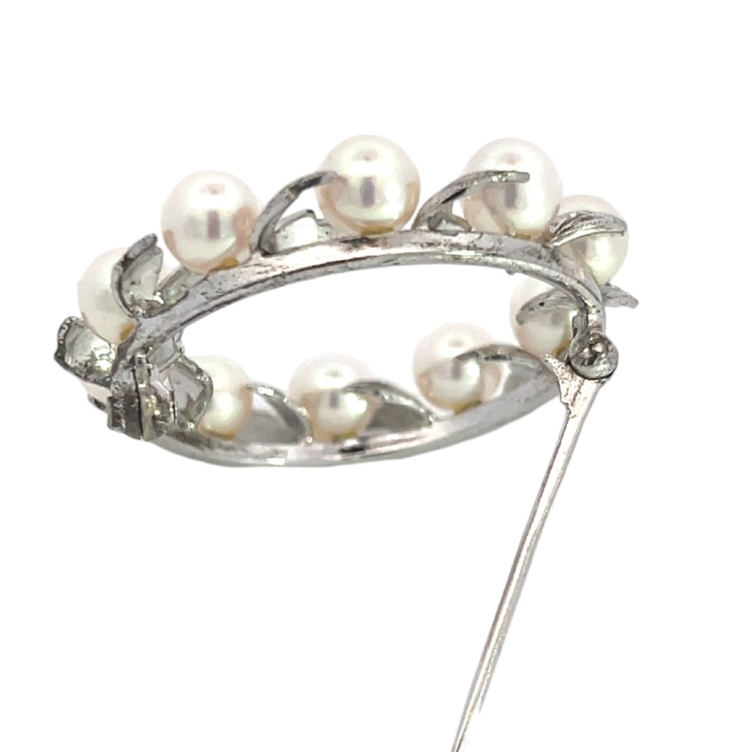 Mikimoto Estate Akoya Pearl Wreath Brooch Pin 1.375" 5 mm Sterling Silver M382