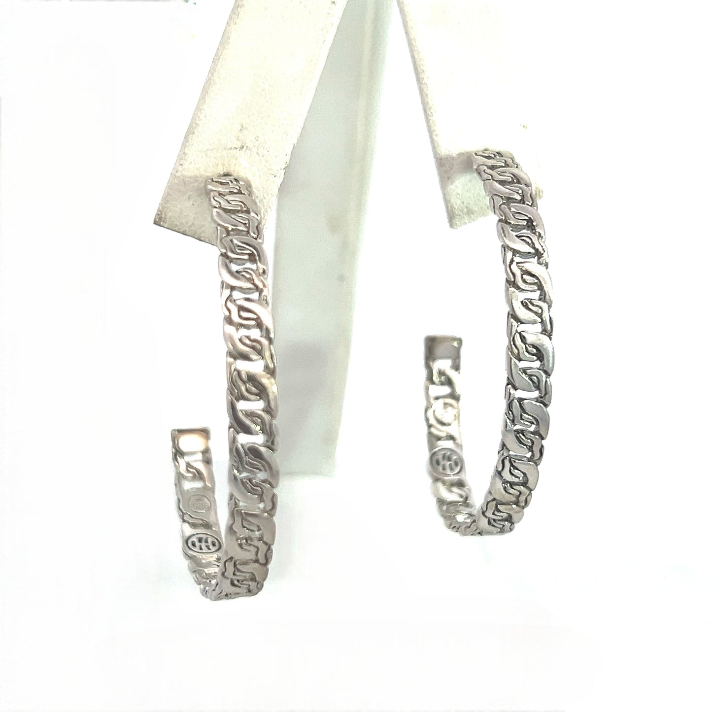 John Hardy Estate XL 2" Cable Chain Hoop Earrings Silver JH96