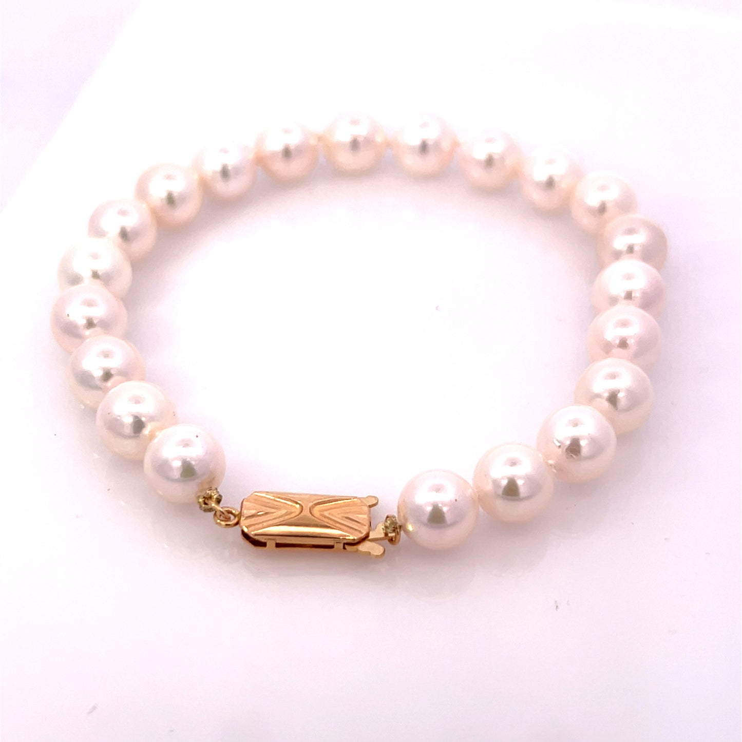 Akoya Pearl Bracelet 7.5" 14k Yellow Gold 8 mm Certified $699 311638