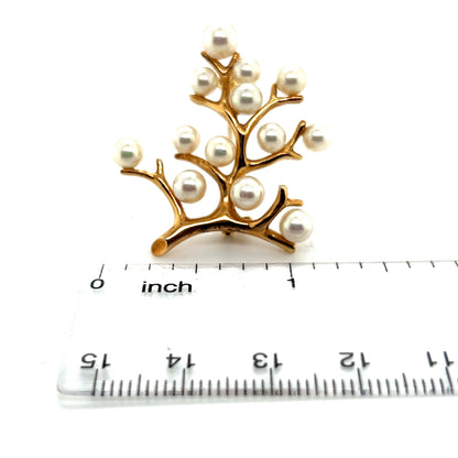 Mikimoto Estate Akoya Pearl Tree of Life Brooch 14k Gold M317 - Certified Fine Jewelry