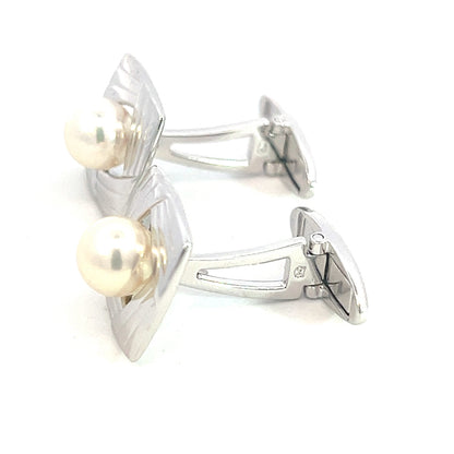 Mikimoto Estate Akoya Pearl Cufflinks 6.70 mm Sterling Silver M380