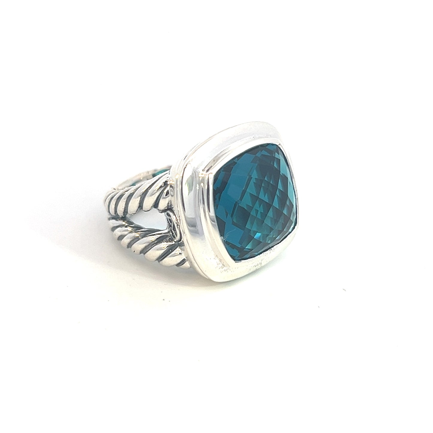 David Yurman Authentic Estate London Blue Topaz Albion Ring 7 Silver 14 mm DY484