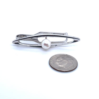 Mikimoto Estate Akoya Pearl Men Tie Clip Silver 7 mm M330 - Certified Fine Jewelry