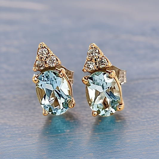 Natural Aquamarine Diamond Earrings 14k Y Gold 1.85 TCW Certified $2,950 210758 - Certified Fine Jewelry