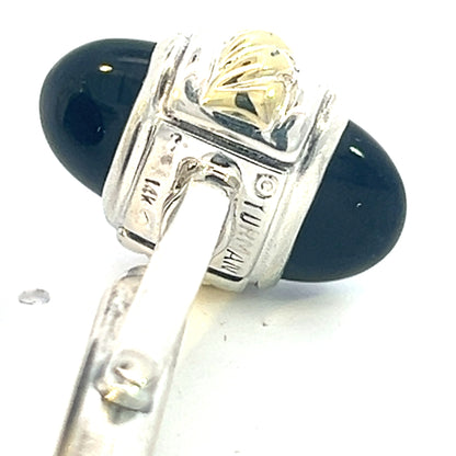 David Yurman Authentic Estate Onyx Cufflinks 14k Gold & Silver 12.5 Grams DY420 - Certified Fine Jewelry