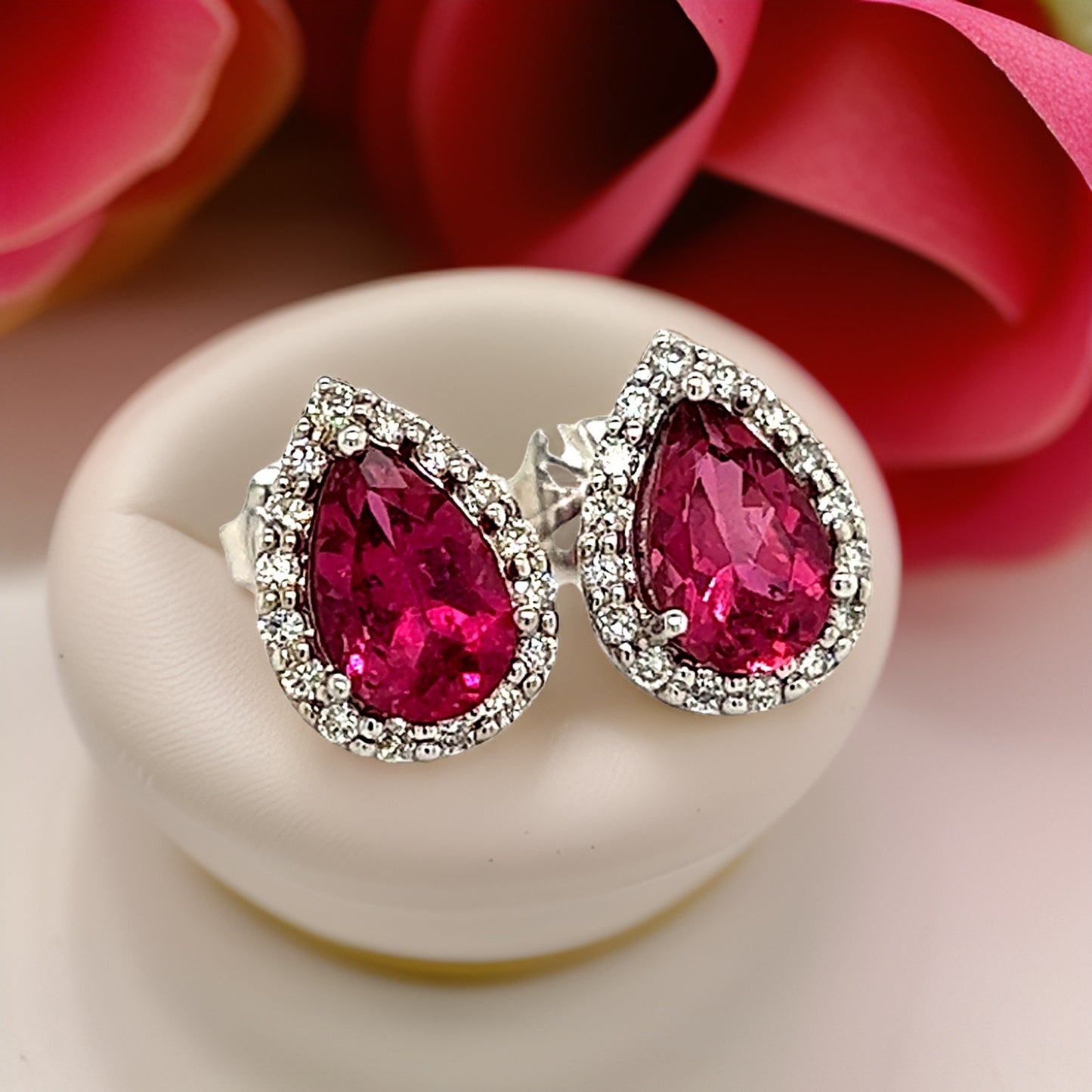 Natural Pink Tourmaline Diamond Stud Earrings 14k W Gold 2.02 TCW Certified $3,950 211890