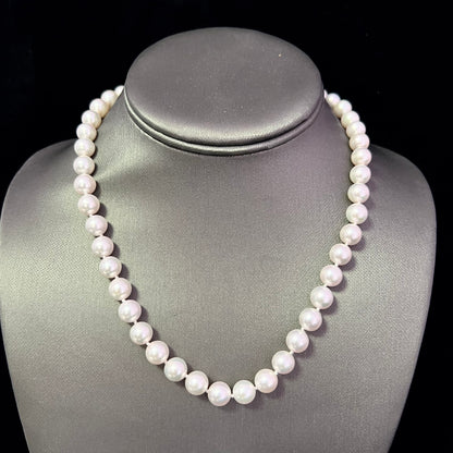 Akoya Pearl Necklace with Diamond Clasp 17" 14k Y Gold 8.5 mm Certified $7,490 210641