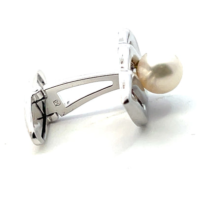 Mikimoto Estate Akoya Pearl Mens Cufflinks 7 mm Silver M411