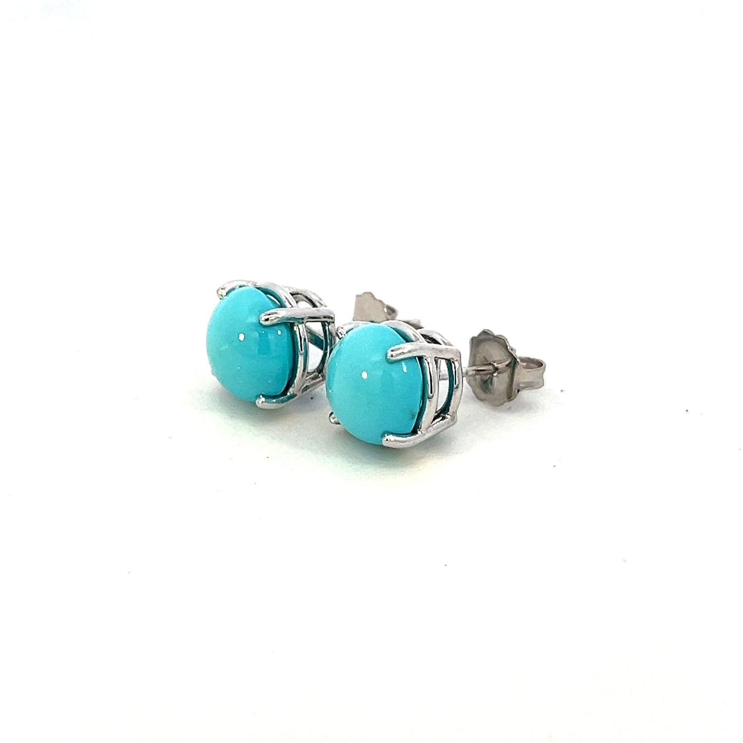 Natural Persian Turquoise Stud Earrings 14k White Gold 5.01 Cts Certified $1,290 311050