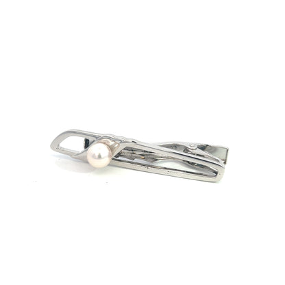 Mikimoto Estate Akoya Pearl Mens Tie Clip Silver 7.15 mm M396