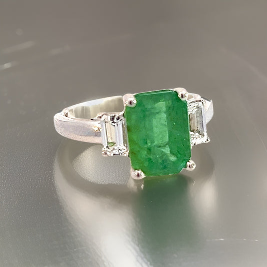 Natural Emerald Sapphire Ring 6.25 14k White Gold 3.49 TCW Certified $4,970 310641
