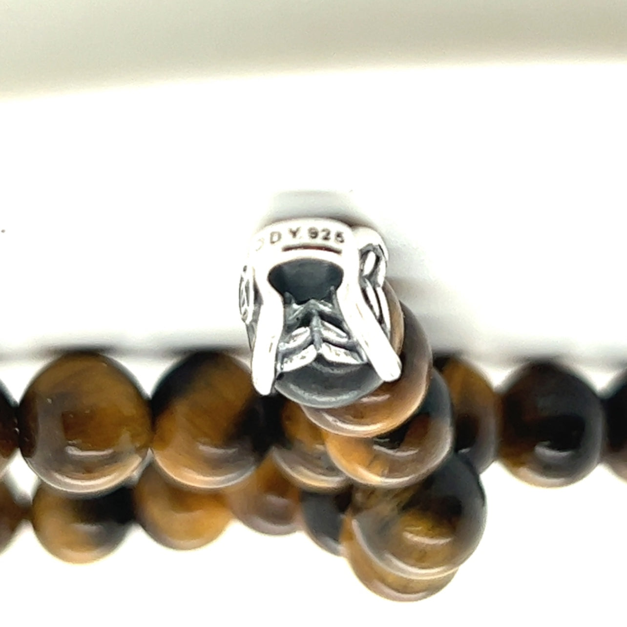 David Yurman Authentic Estate Tiger Eye Prayer Bead Bracelet 8" Silver DY293