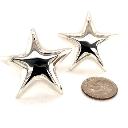 Tiffany & Co Estate Omega Back Star Earrings Sterling Silver TIF92