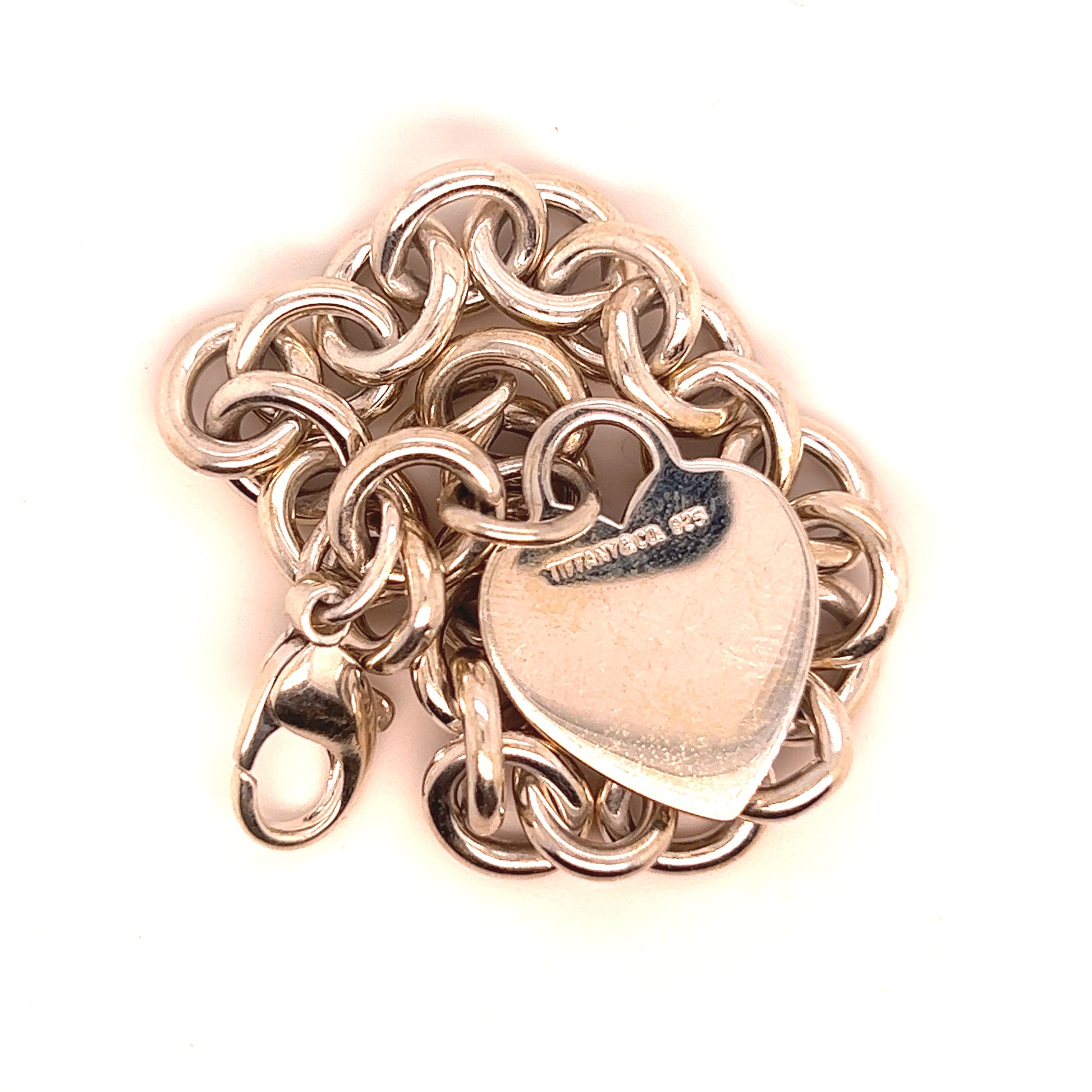 Tiffany & Co Estate Bracelet with Heart Charm Sterling Silver 7" TIF658