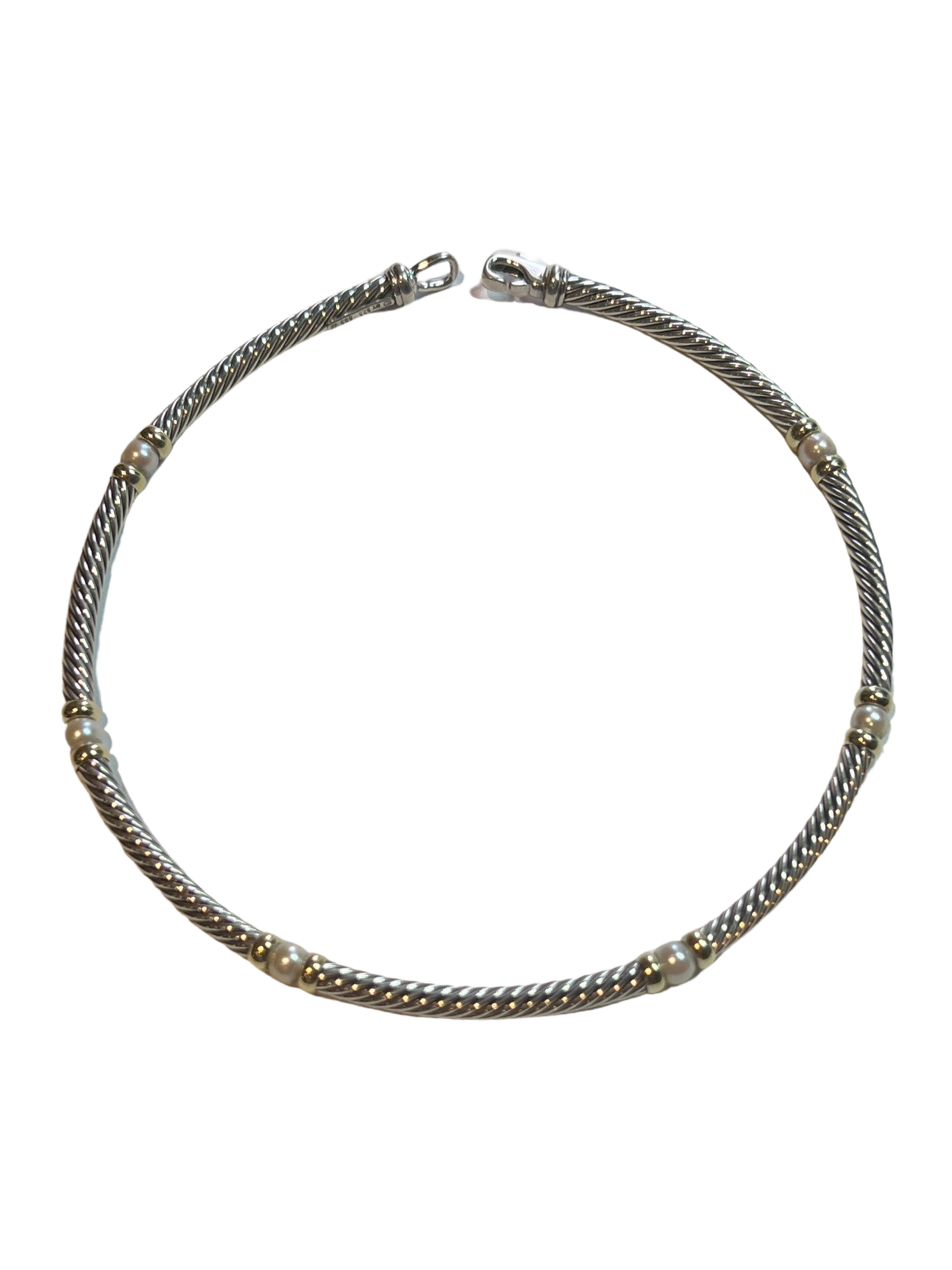 David Yurman Authentic Estate Pearl Necklace 17" + Bracelet Set 7.5" Silver + 14k Gold DY310 - Certified Fine Jewelry
