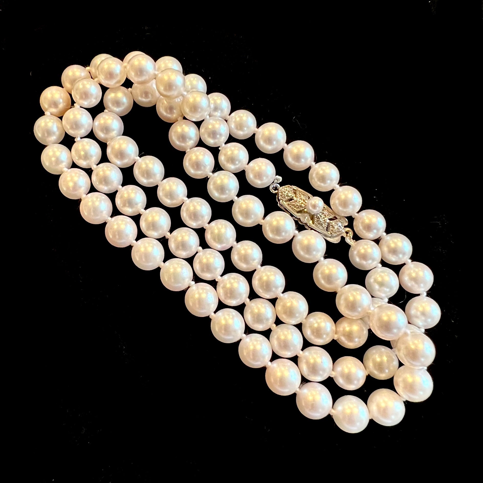Mikimoto Estate Akoya Pearl Necklace Set 24" 18k W Gold 7 mm Certified $4,950 217056 - Certified Fine Jewelry