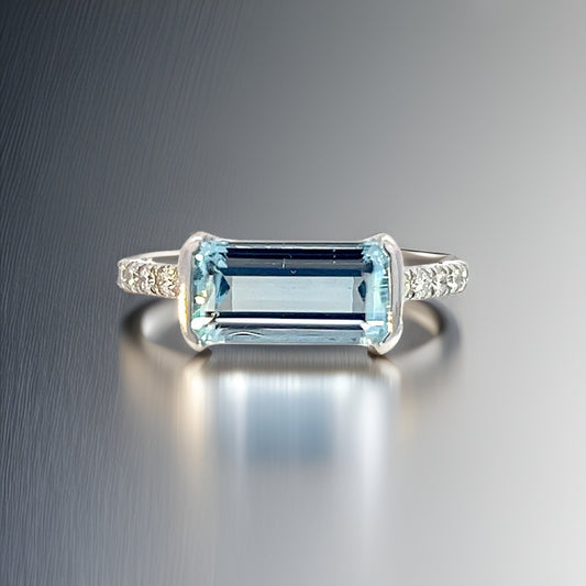 Natural Aquamarine Diamond Ring 6.75 14k W Gold 2.24 TCW Certified $3,950 310651