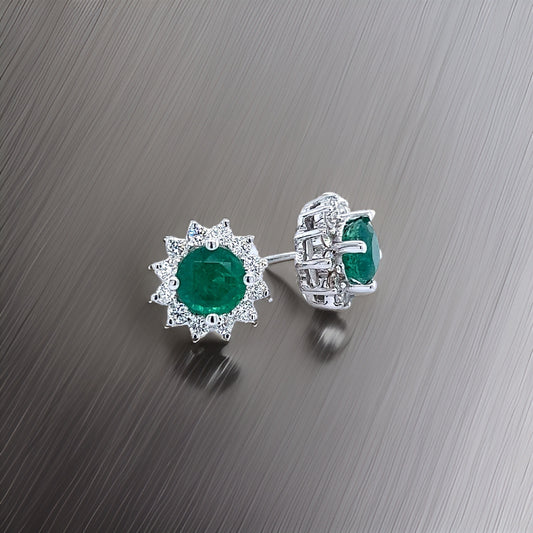 Natural Emerald Diamond Earrings 14k White Gold 3.83 TCW Certified $5,490 211179 - Certified Fine Jewelry