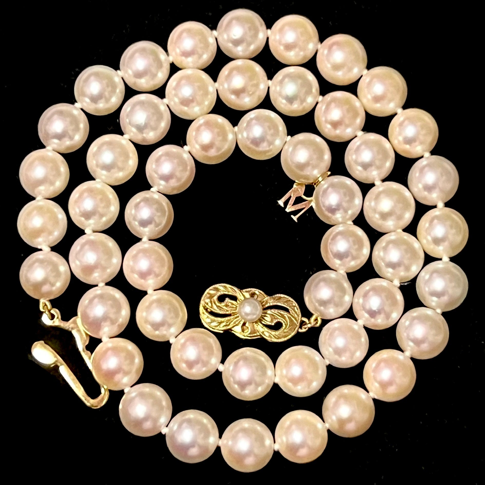 Mikimoto Estate Akoya Pearl Necklace 17" 18k Y Gold 8 mm Certified $11,450 311934 - Certified Fine Jewelry