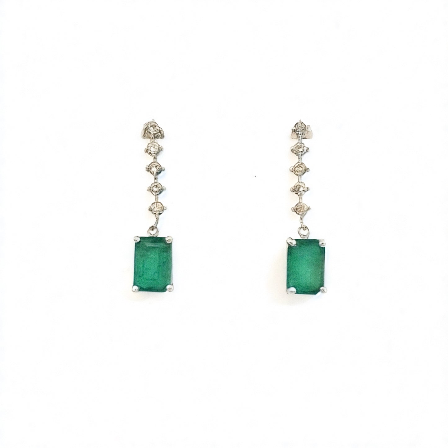 Natural Emerald Diamond Dangle Earrings 14k W Gold 3 TCW Certified $5,950 111555