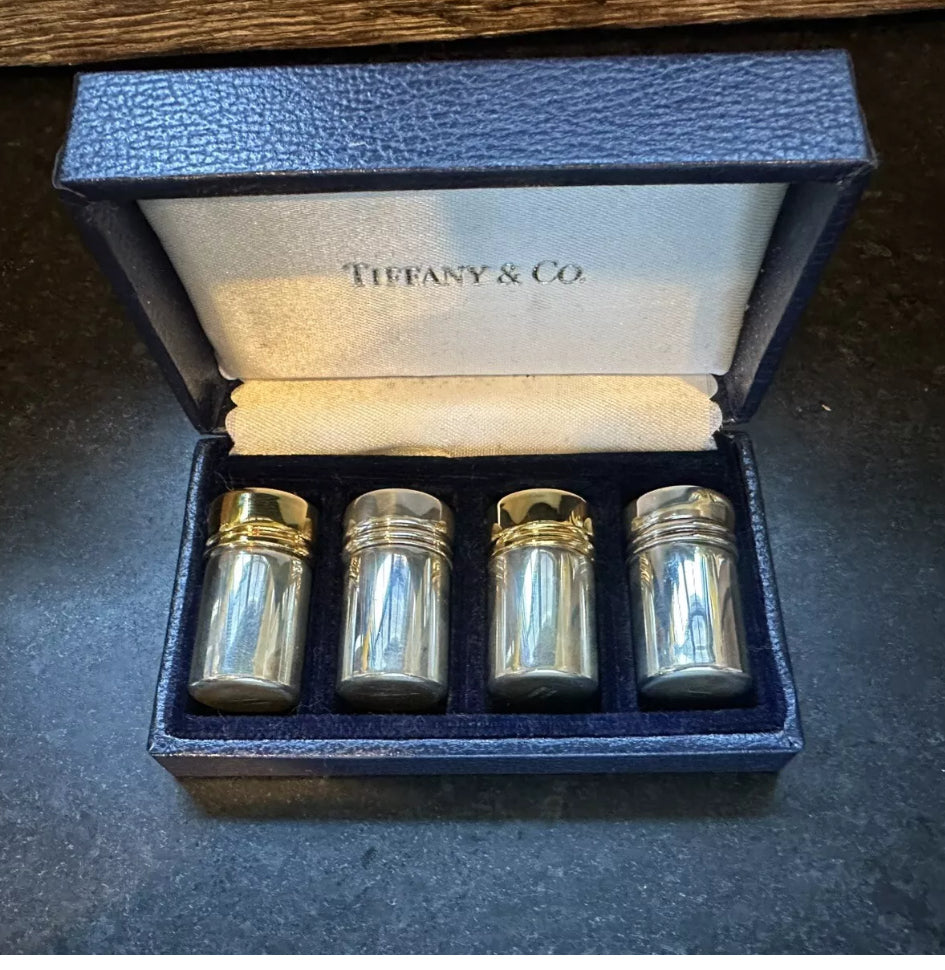 Tiffany & Co Estate Salt Pepper Shakers with Box Sterling Silver TIF742