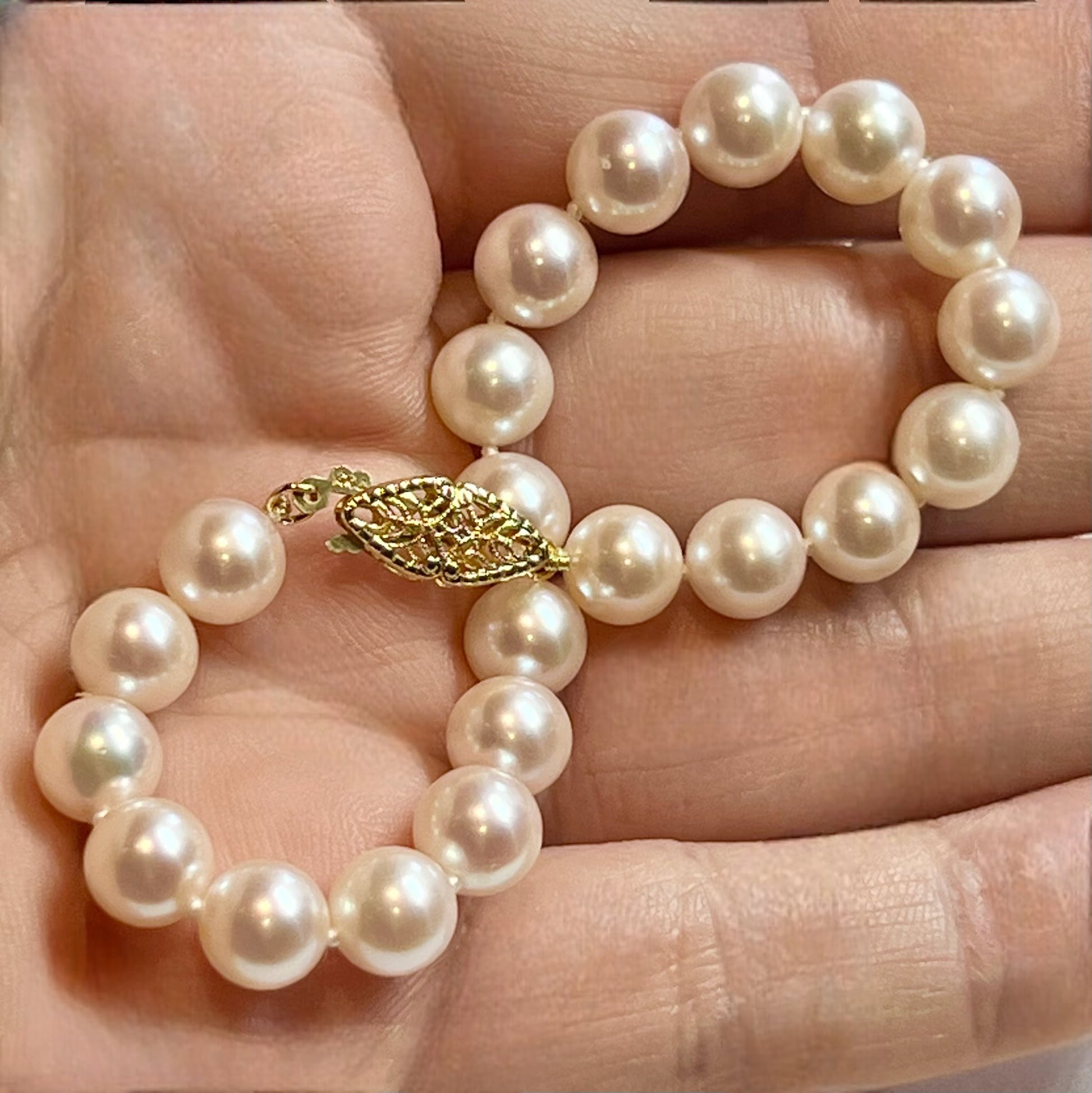 Natural Akoya Pearl Bracelet Size 7.5" 14k Y Gold 8 mm Certified $699 311639