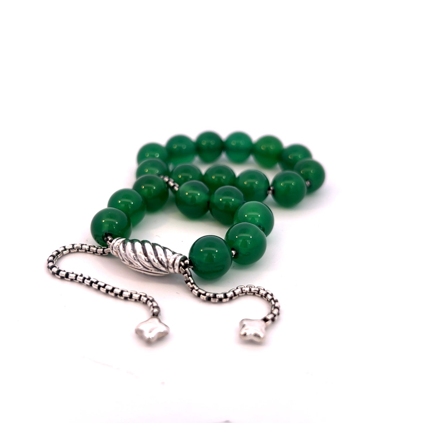 David Yurman Authentic Estate Green Onyx Spiritual Beads Bracelet 6.6 - 8.5" Silver 8 mm DY502