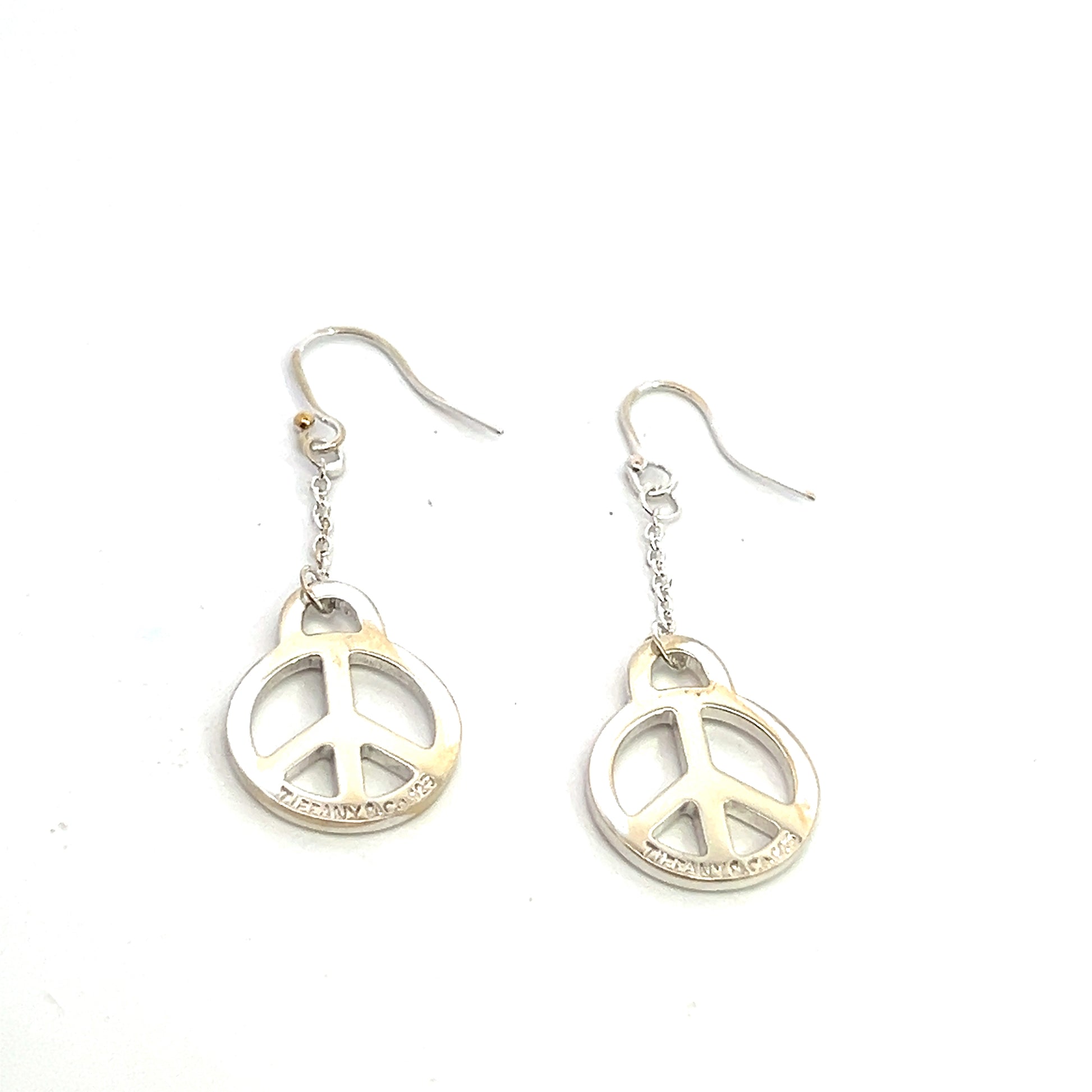 Tiffany & Co Estate Hanging Peace Earrings 2" Sterling Silver TIF696