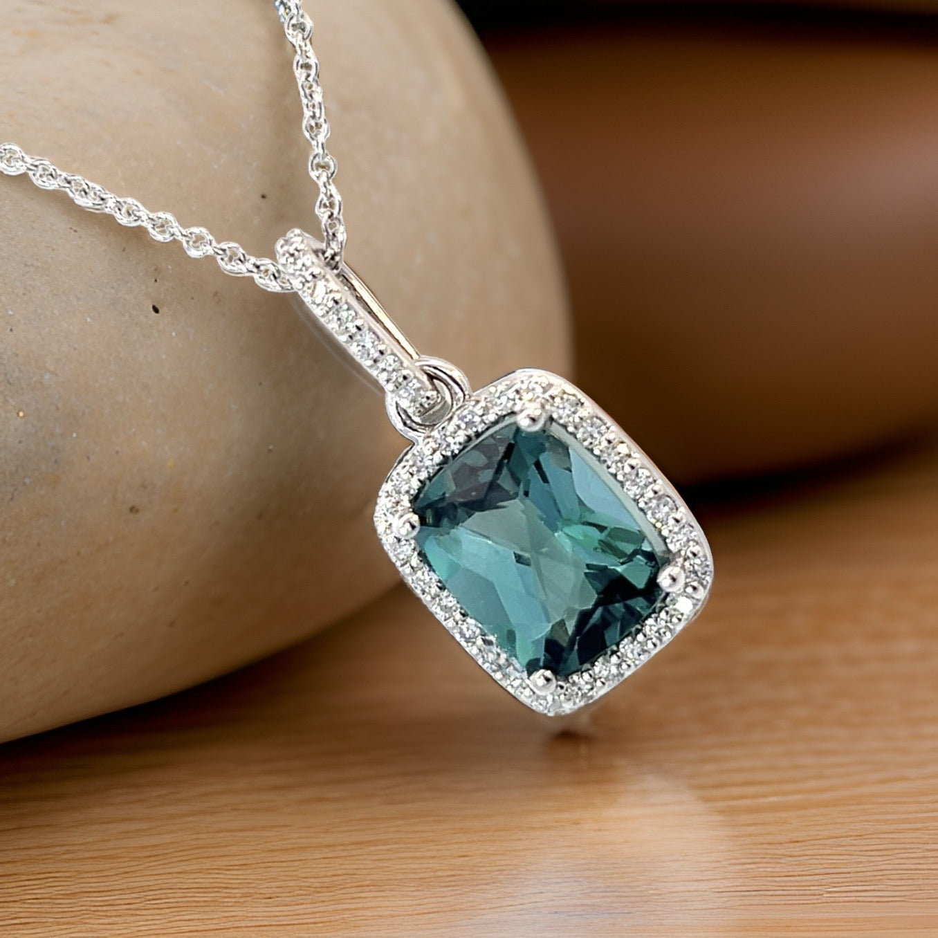 Natural Tourmaline Diamond Pendant Necklace 18" 14k W Gold 3.35 TCW Certified $4,950 311025