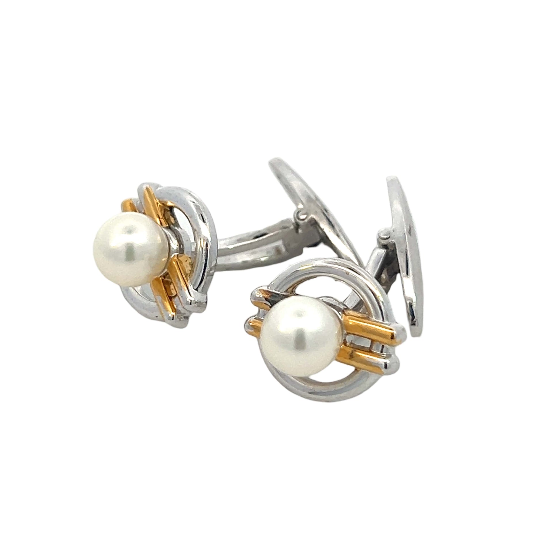 Mikimoto Estate Akoya Pearl Cufflinks Silver 6.60 mm M403