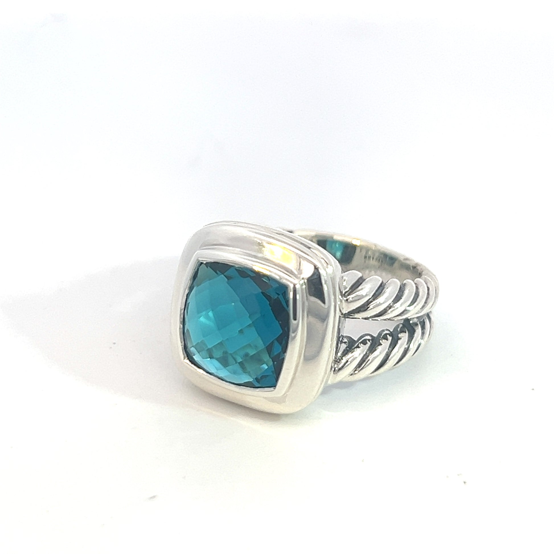 David Yurman Authentic Estate London Blue Topaz Albion Ring 8 Silver 11 mm DY487