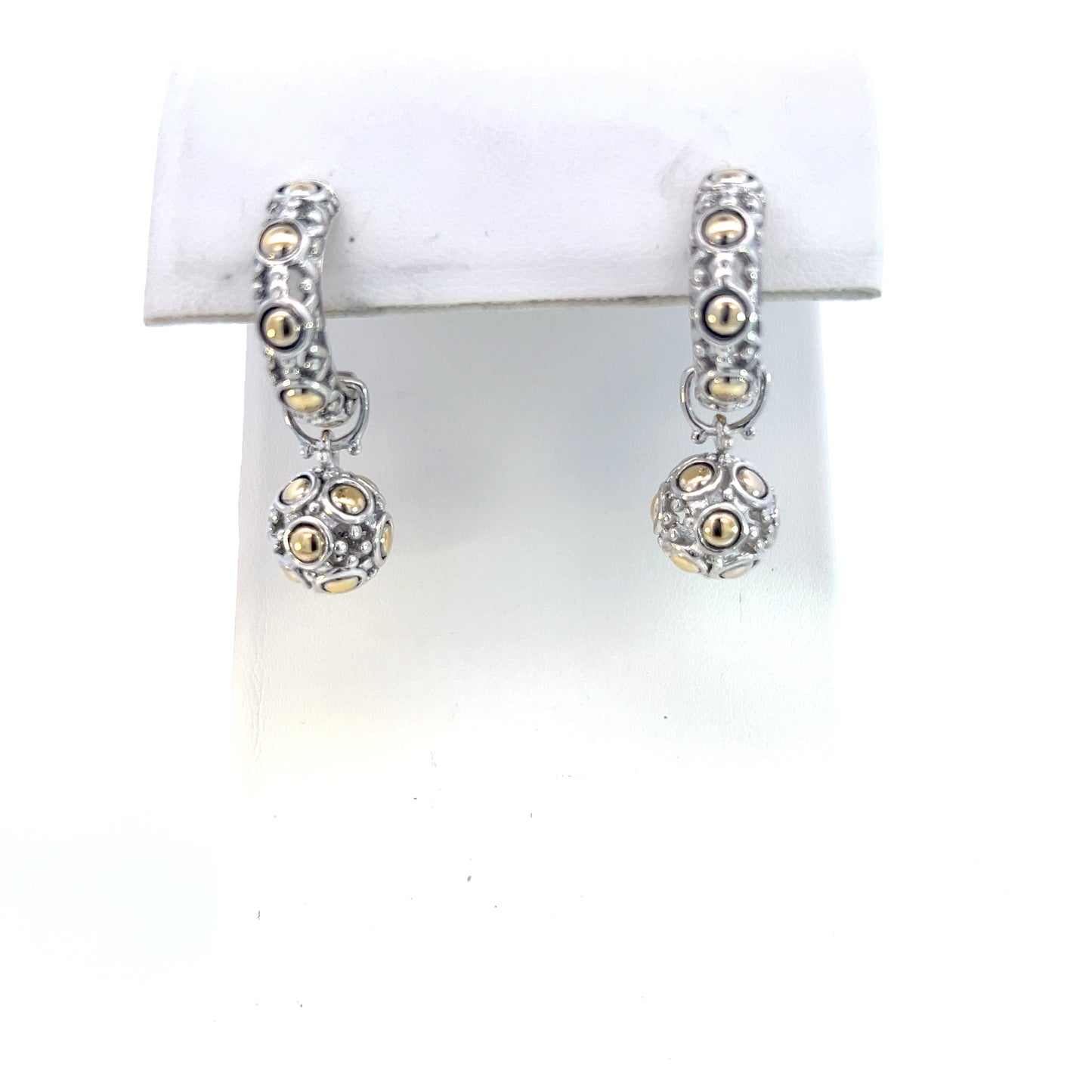 John Hardy Estate Jaisalmer Dot Hoop Earrings 18K Gold + Silver JH85