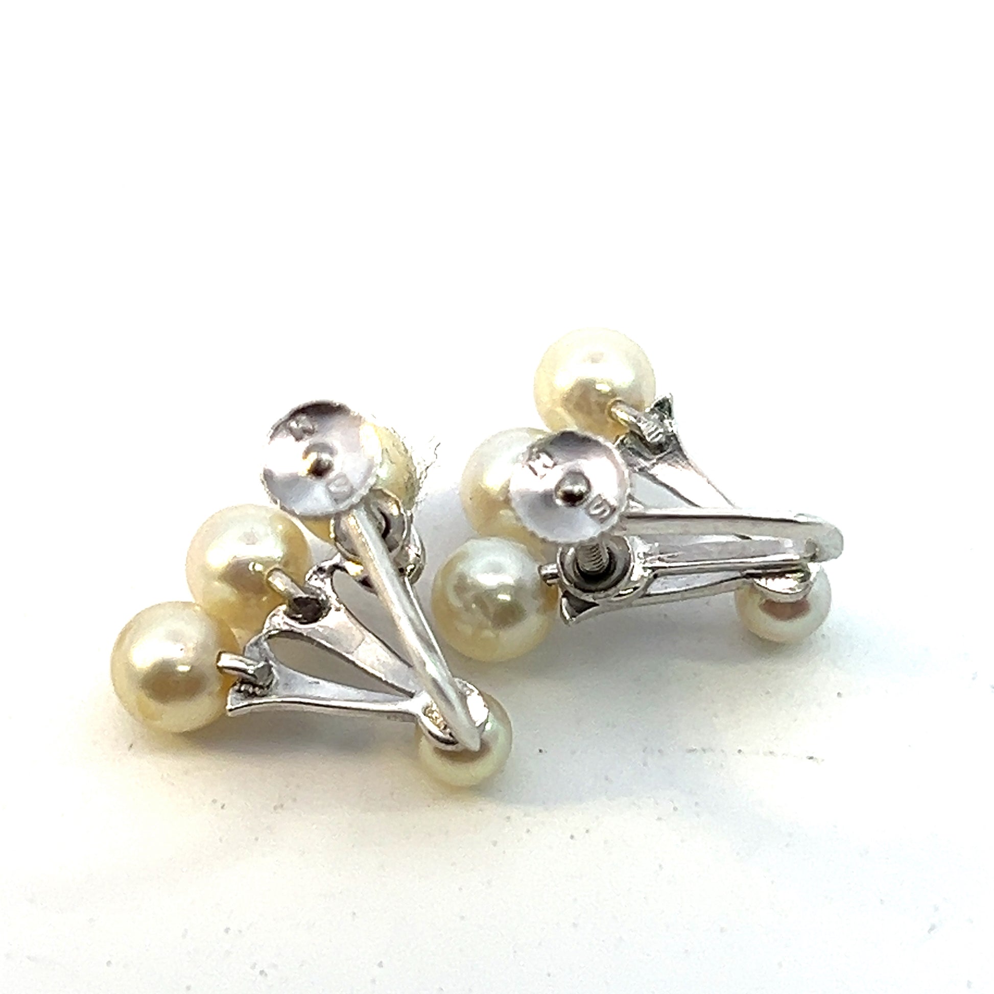Mikimoto Estate Akoya Pearl Clip-on Earrings Sterling Silver 4-5 mm M343 - Certified Fine Jewelry