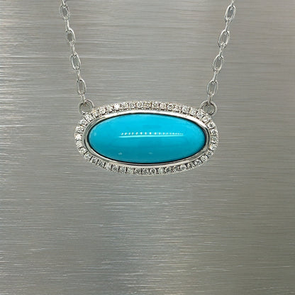 Natural Persian Turquoise Diamond Pendant Necklace 17" 14k WG 13.27 TCW Certified $5,950 308488 - Certified Fine Jewelry