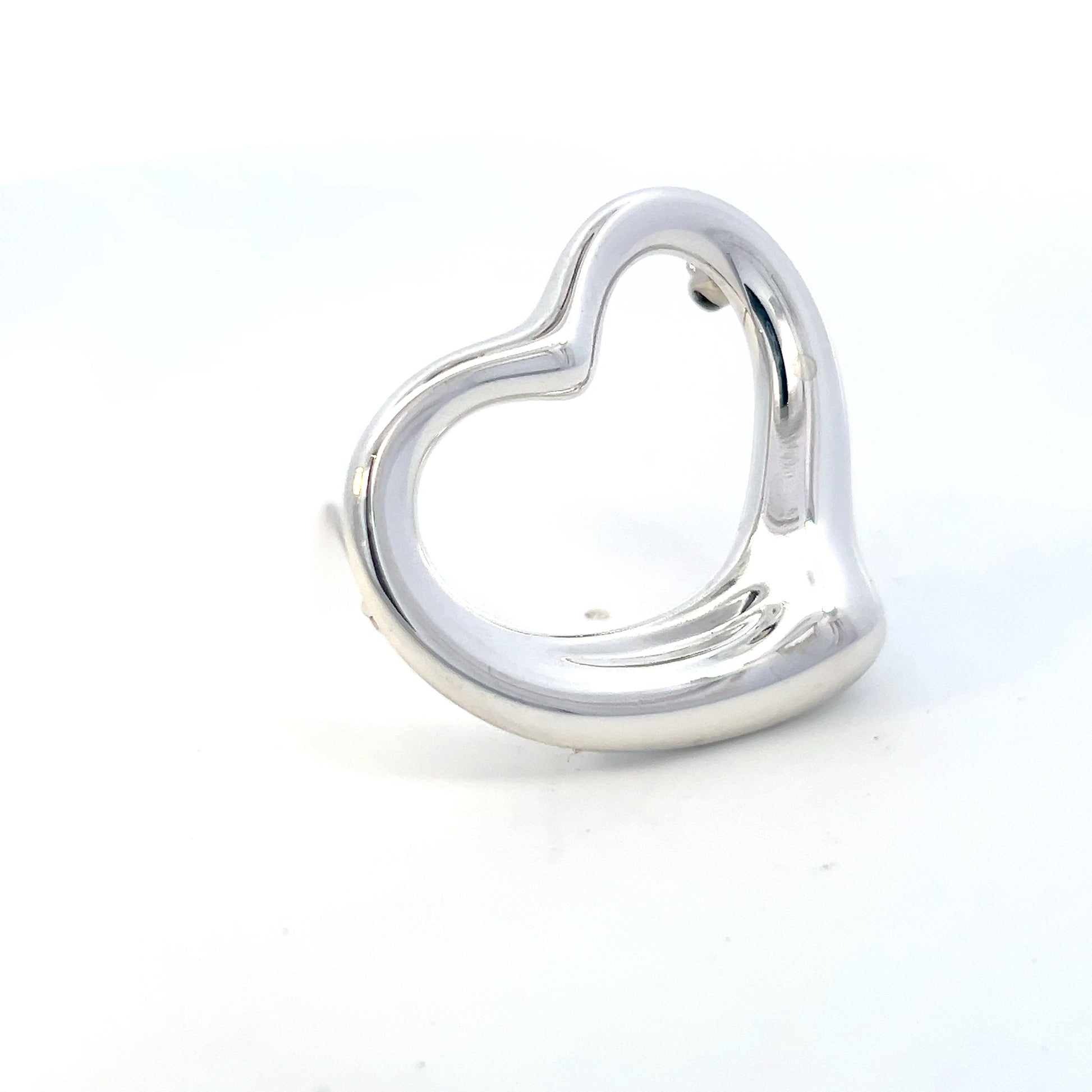 Tiffany & Co Estate Large Open Heart Brooch By Elsa Peretti Silver TIF745