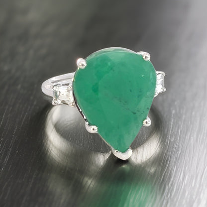 Natural Emerald Diamond Ring 7 14k White Gold 10.97 TCW Certified $4,950 311003