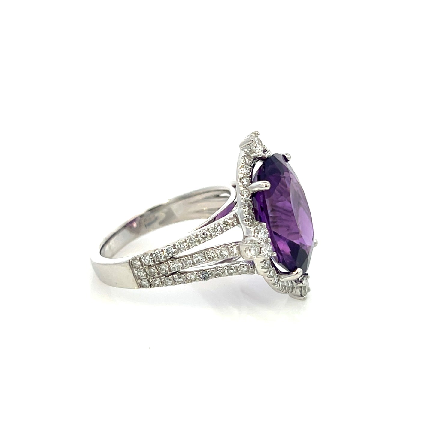 Natural Amethyst Diamond Ring 14k White Gold 8.83 TCW Certified $4,950 409157