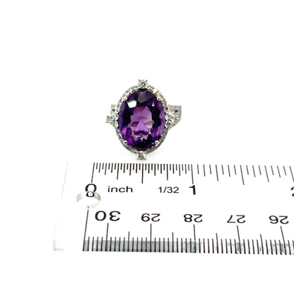 Natural Amethyst Diamond Ring 14k White Gold 8.83 TCW Certified $4,950 409157