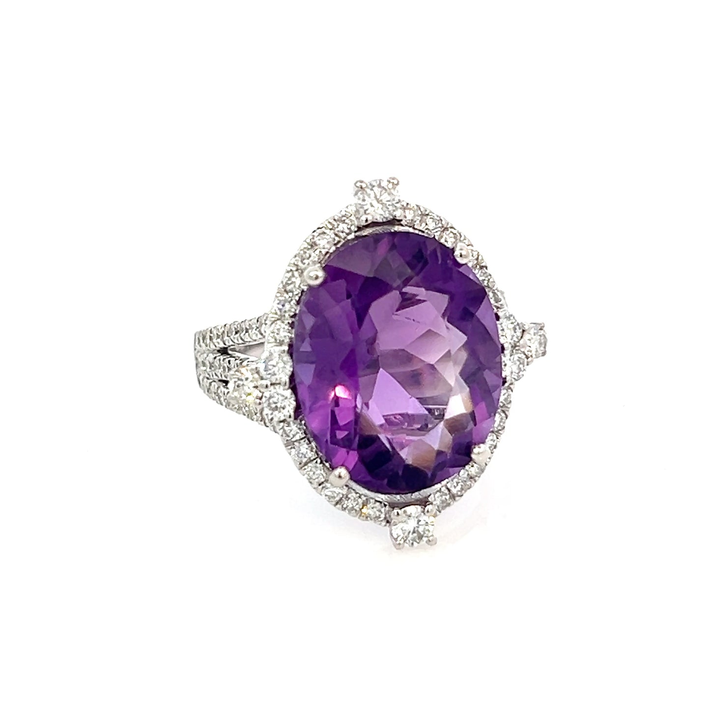 Natural Amethyst Diamond Ring 14k White Gold 8.83 TCW Certified $4,950 409157