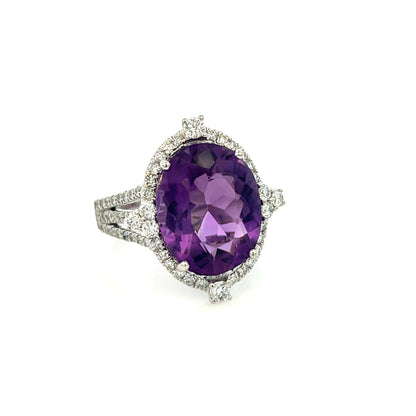 Natural Amethyst Diamond Ring 14k White Gold 8.83 TCW Certified $4,950 409157